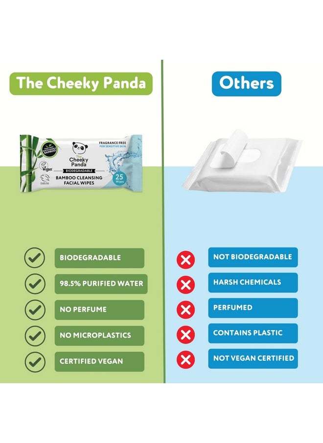The Cheeky Panda - مناديل مبللة منظفة للوجه من الخيزران ومزيلة للمكياج، 6 عبوات مكونة من 25 منديلًا مبلّلاً للوجه، مناديل مبللة نباتية ونباتية بنسبة 99%، بديلة مستدامة - Image 1