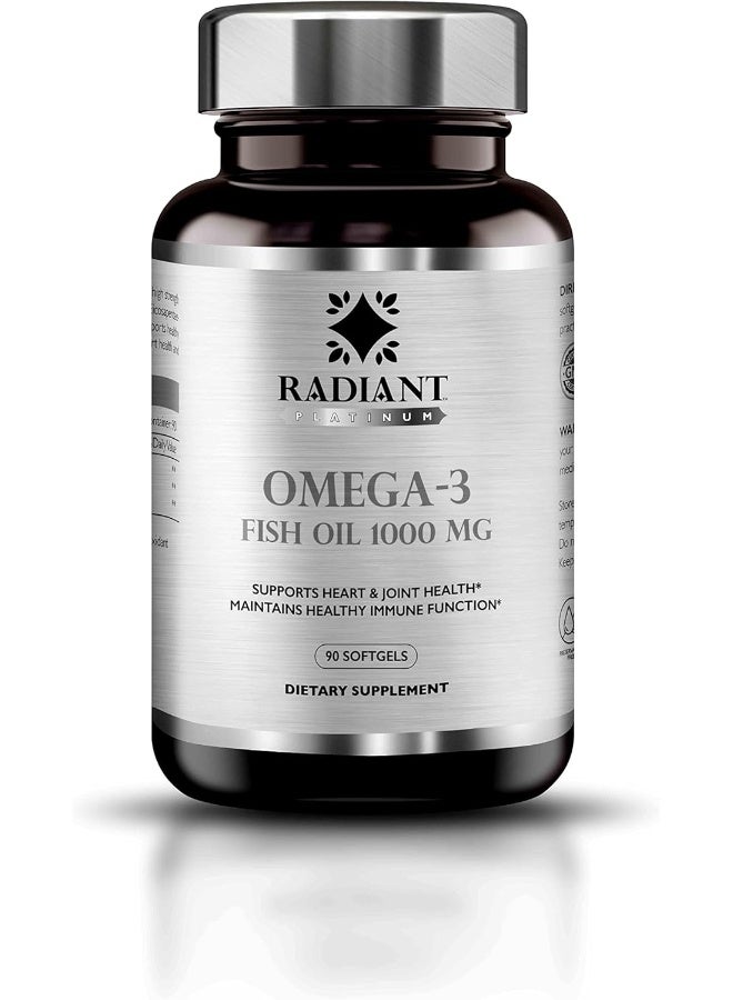 Radiant Platinum Omega-3 Fish Oil 1000 MG  – Supports Heart, Joints & Immunity Health x 90 Softgels - Image 1