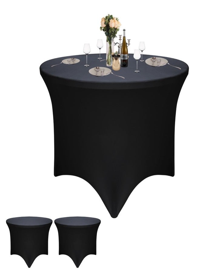 Yoquare 2 Pack Thick Black 48Inch Round Spandex Tablecloth for 4FT Round Tables|Fitted Stretch Tablecloth with Foot Bag for Party, Wedding, Birthday, Banquet, Vendor Stand - Image 1