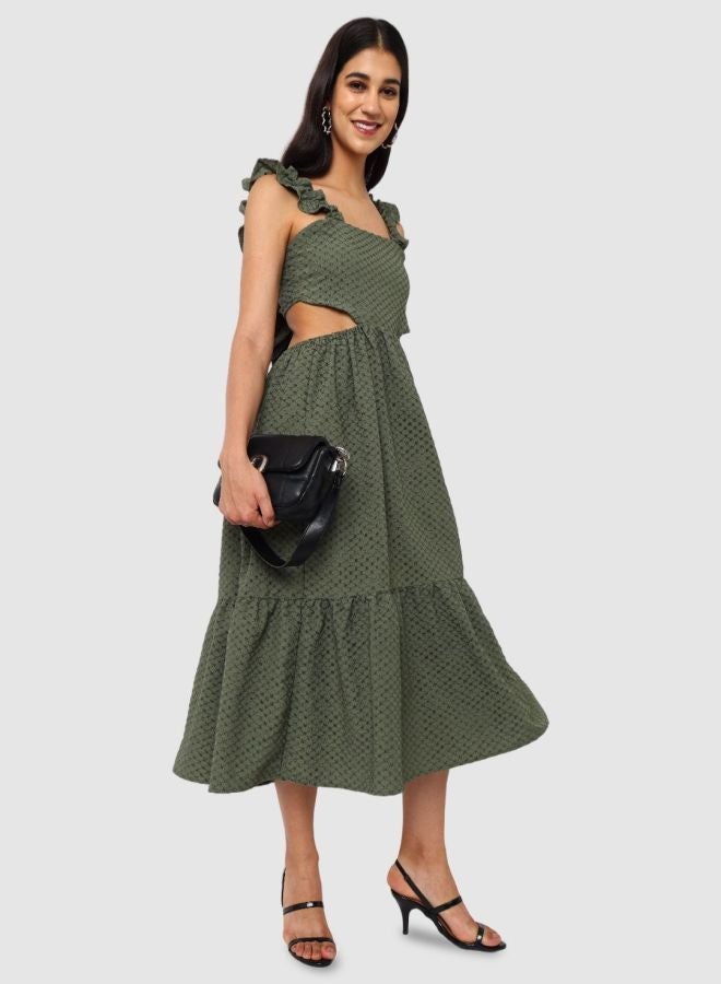 Freehand Women Fit and Flared Textured Square Neck Sleeveless Maxi Dress - Image 3