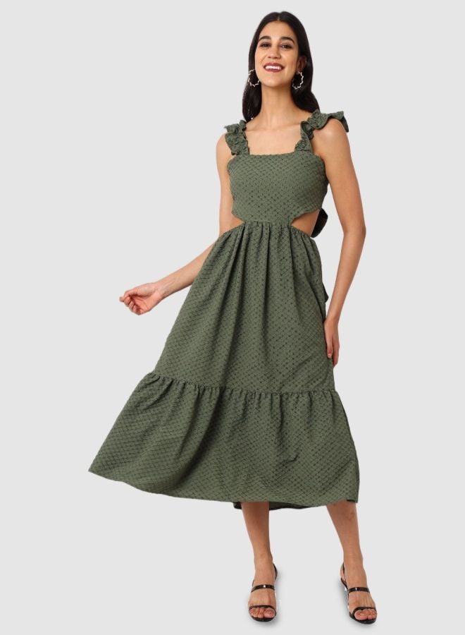 Freehand Women Fit and Flared Textured Square Neck Sleeveless Maxi Dress - Image 5