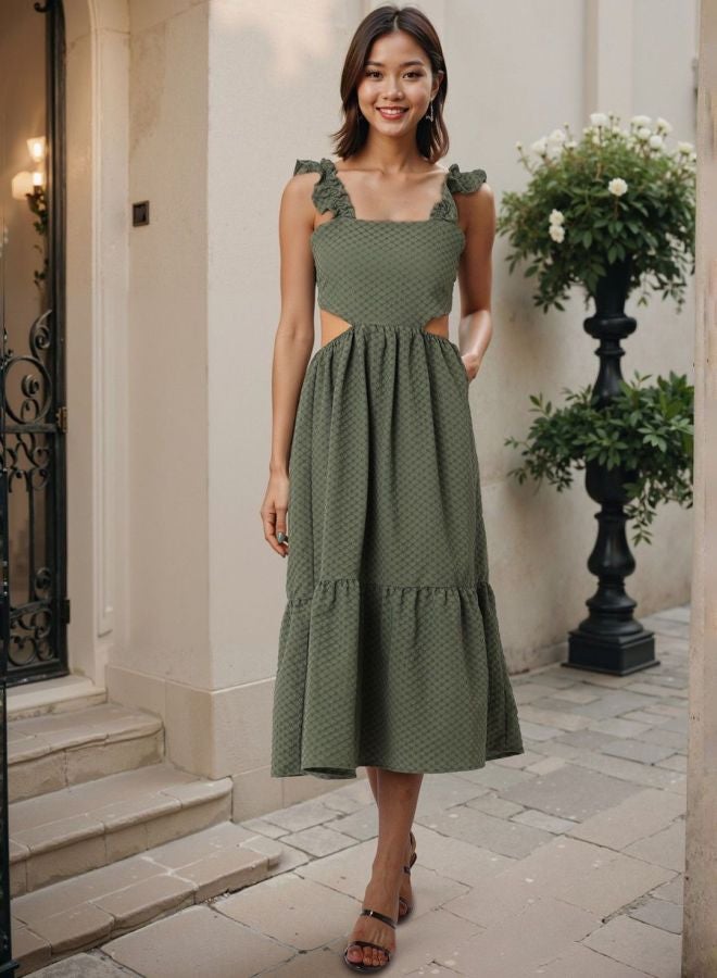 Freehand Women Fit and Flared Textured Square Neck Sleeveless Maxi Dress - Image 1