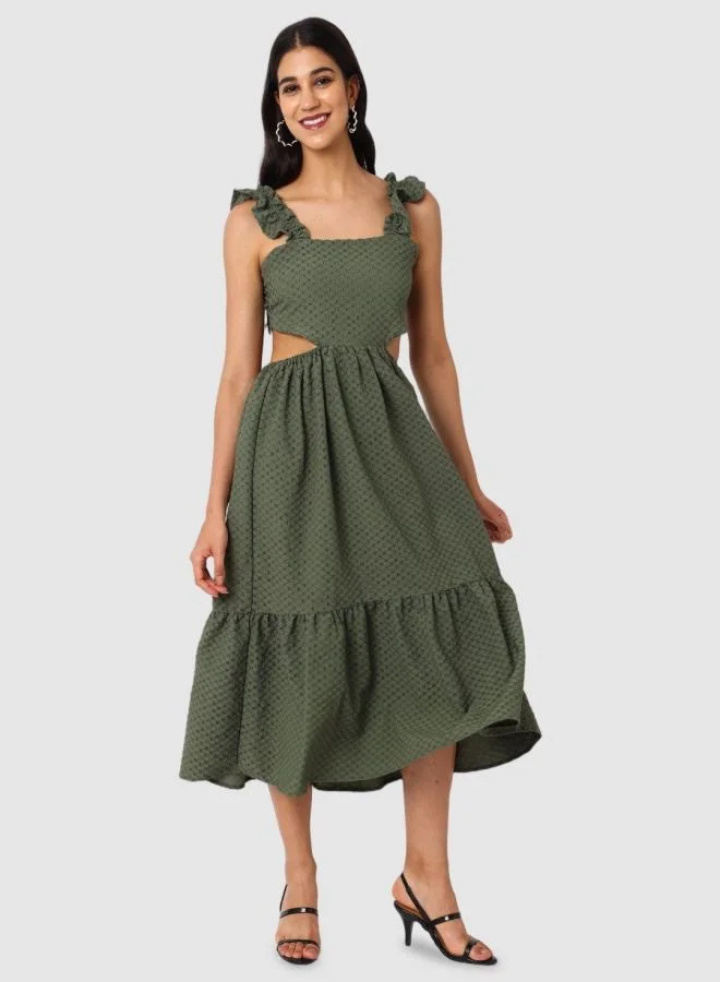 Freehand  Women Fit and Flared Textured Square Neck Sleeveless Maxi Dress for Women | Best Price UAE