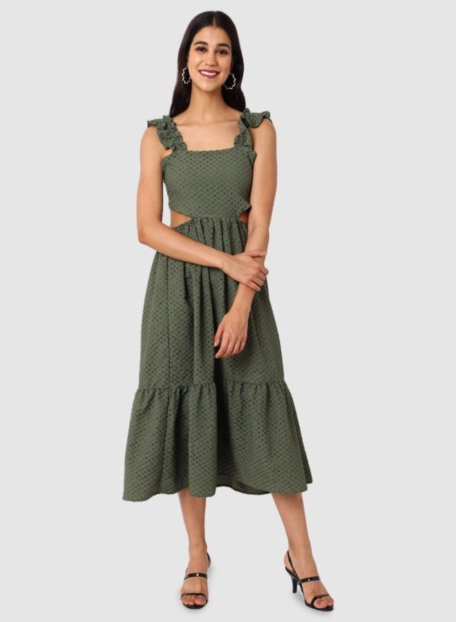 Freehand Women Fit and Flared Textured Square Neck Sleeveless Maxi Dress - Image 2