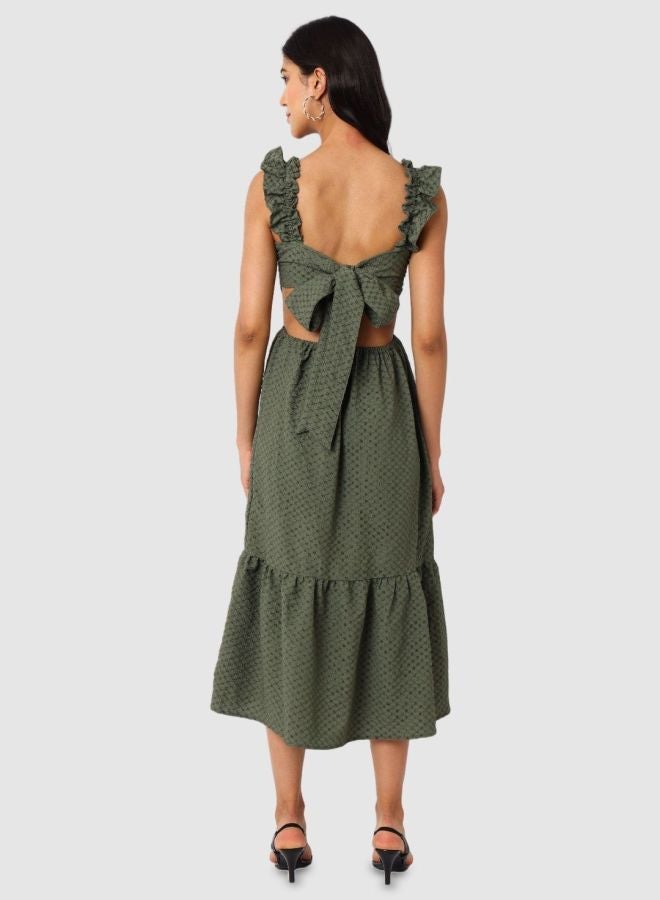Freehand Women Fit and Flared Textured Square Neck Sleeveless Maxi Dress - Image 4