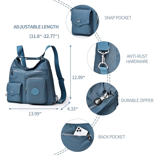 Dora & Liz Multipurpose Hobo Purse for Women with Antitheft RFID, Waterproof Nylon Crossbody Bag Shoulder Handbag, Convertible Backpack Pale Blue Large - Image 4