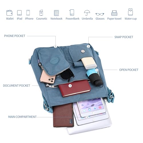 Dora & Liz Multipurpose Hobo Purse for Women with Antitheft RFID, Waterproof Nylon Crossbody Bag Shoulder Handbag, Convertible Backpack Pale Blue Large - Image 5