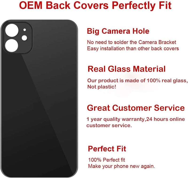 Perzework OEM Rear Back Glass Replacement for iPhone 11 6.1 inches with Reparing Toolkit and Pre-Installed Adhesive (Black) - Image 2