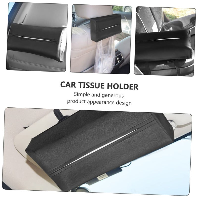 Faux Leather Car Tissue Box Cover Holder Black For Interior Napkin Towel Storage - Image 3