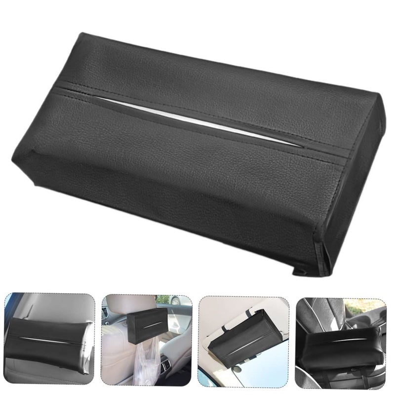 Faux Leather Car Tissue Box Cover Holder Black For Interior Napkin Towel Storage - Image 4