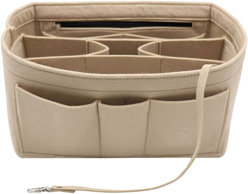 LEXSION منظم محفظة من اللباد مع إدراج، إدراج مع جيب داخلي بسحاب، يناسب Neverfull Speedy 8010، بيج S، صغير - Image 1