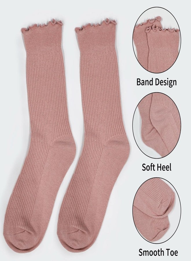 Cranviech 6 Pairs Women's Ruffle Socks - Frilly, Cute Turn-Cuff, Breathable Soft Mid-Calf Cotton Casual Socks for Women Girls (Yellow, Green, Orange, Pink, Purple, Blue) - Image 2