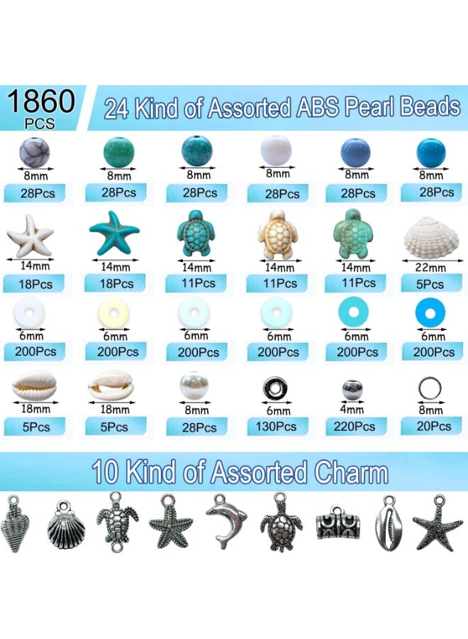 Capstro 1860PCS Ocean Clay Beads Set – Starfish, Turtle, Shell & Beach-Themed Polymer Beads for DIY Jewelry Making, Bracelets, Necklaces, Earrings & Crafts - Image 2