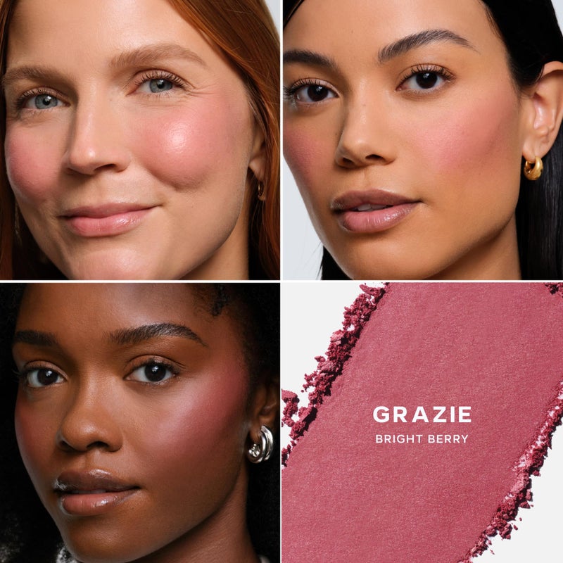 Saie SuperSuede Baked Blush - Talc-Free Powder Blush for Cheeks Infused with Hyaluronic Acid, Glycerin + Squalane - Hydrating Face Makeup for a Natural, Diffused Flush of Color - Grazie (0.1 Ounce) - Image 3