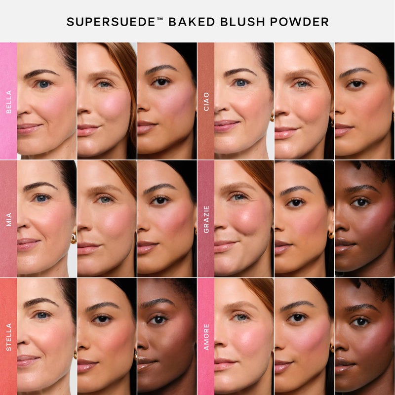 Saie SuperSuede Baked Blush - Talc-Free Powder Blush for Cheeks Infused with Hyaluronic Acid, Glycerin + Squalane - Hydrating Face Makeup for a Natural, Diffused Flush of Color - Grazie (0.1 Ounce) - Image 4