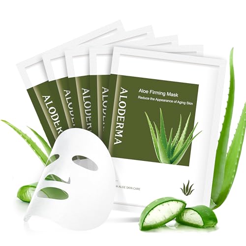 Aloderma Firming Sheet Masks with 89% Organic Aloe Vera 5 pcs - Formulated for Age-Defying Results with Hyaluronic Acid & Arginine, Intense Hydration & Nourishment for Plump, Supple, Rejuvenated Skin - Image 1