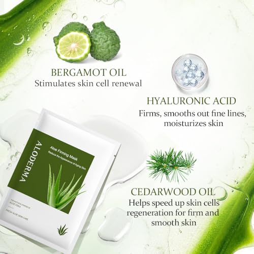 Aloderma Firming Sheet Masks with 89% Organic Aloe Vera 5 pcs - Formulated for Age-Defying Results with Hyaluronic Acid & Arginine, Intense Hydration & Nourishment for Plump, Supple, Rejuvenated Skin - Image 3