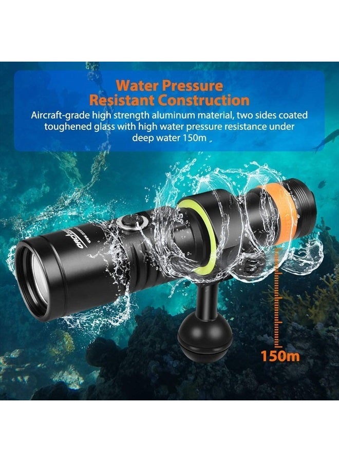 ORCATORCH D530V ضوء فيديو الغوص 1200 لومن بزاوية شعاع عريضة 140 درجة، ضوء تصوير تحت الماء 150 متر IP68 مقاوم للماء مع مؤشر طاقة البطارية وكرة مفصلية - Image 5