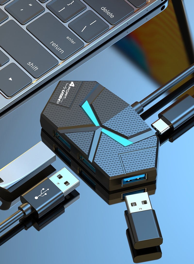 Colorful Atmosphere Light Hub 4-Port Multi-Port Adapter Ultra-Thin Data Center USB A Splitter [Support Charging] Multi USB Extender for Laptop, Desktop, Xbox, PS5, Mouse, Keyboard, Flash Drive, Printer - 60CM Black - Image 1