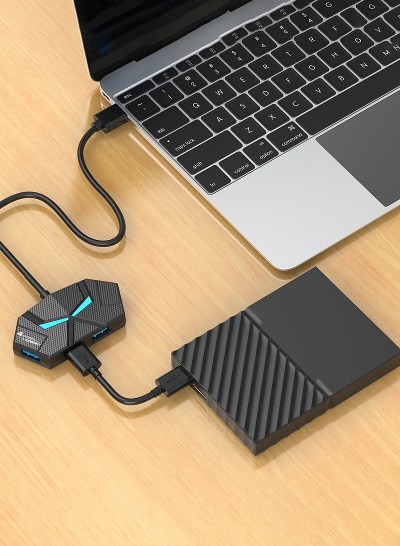 Colorful Atmosphere Light Hub 4-Port Multi-Port Adapter Ultra-Thin Data Center USB A Splitter [Support Charging] Multi USB Extender for Laptop, Desktop, Xbox, PS5, Mouse, Keyboard, Flash Drive, Printer - 60CM Black - Image 2