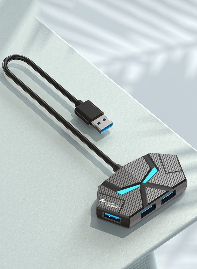 Colorful Atmosphere Light Hub 4-Port Multi-Port Adapter Ultra-Thin Data Center USB A Splitter [Support Charging] Multi USB Extender for Laptop, Desktop, Xbox, PS5, Mouse, Keyboard, Flash Drive, Printer - 60CM Black - Image 5