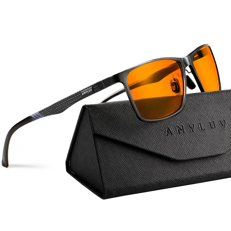 ANYLUV Blue Light Glasses Men Relieve Eyestrain and Eye Protection AlMg Metal Computer Blue Light Blocking Glasses Orange Black - Image 2