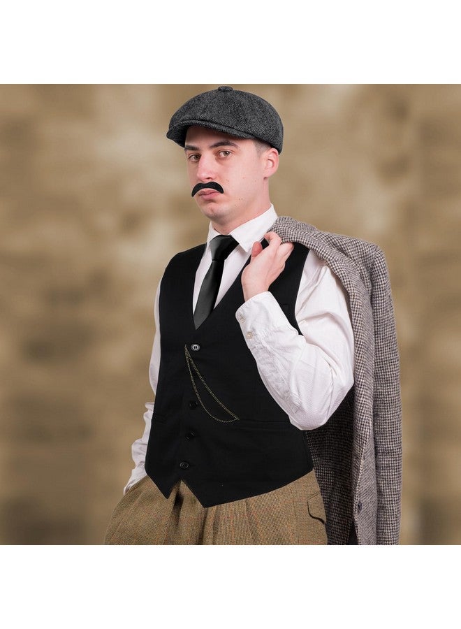 Foaincore Foaincore 1920s Mens Costume 20s Accessories Outfit with Gangster Vest Hat Vintage Pocket Watch Suspenders(Black, Medium) - Image 3