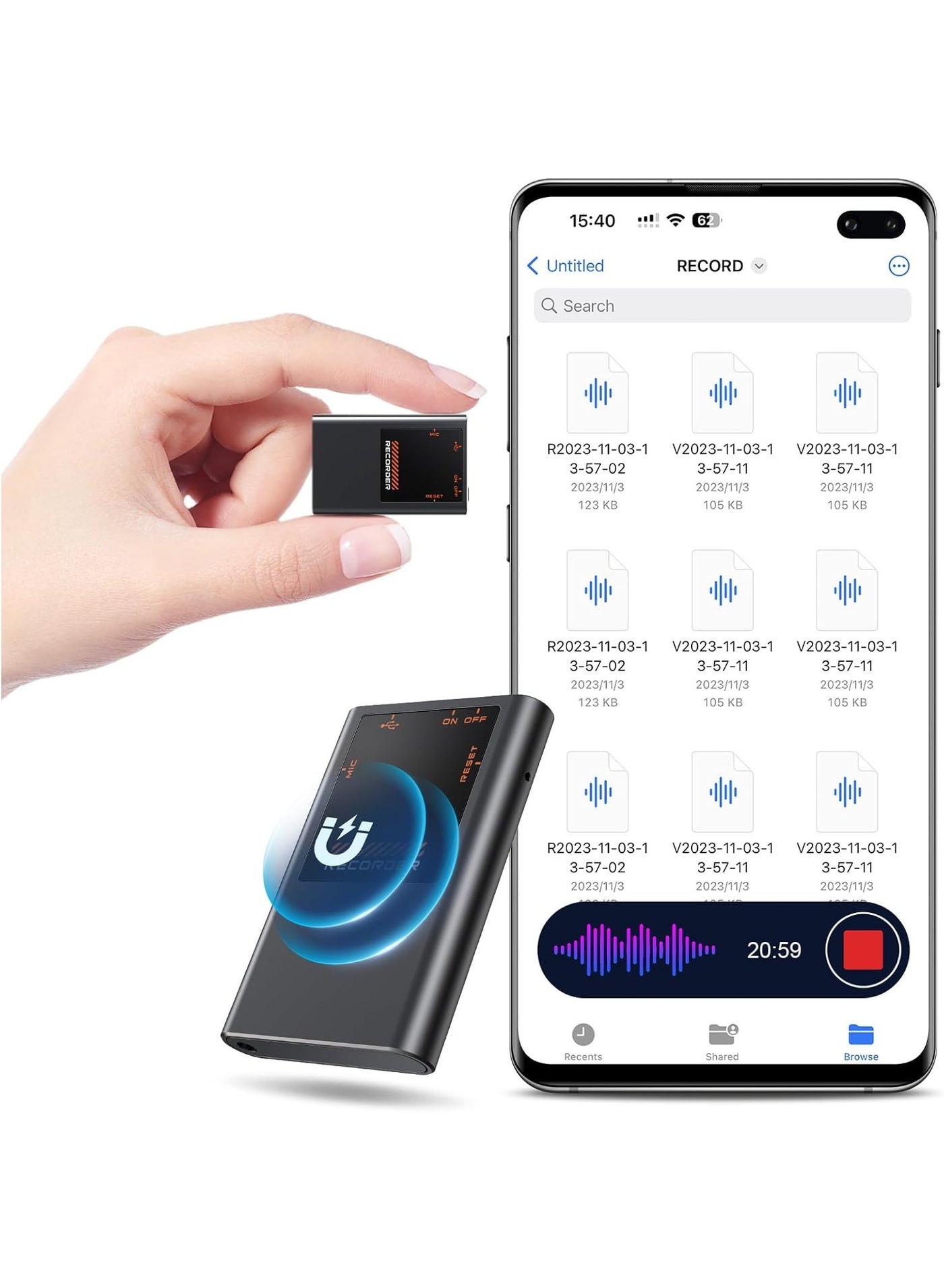 3072Kbps Voice Activated Recorder - 750 Hour Storage Voice Recorder with AI Noise Cancellation, Recording Device for Lectures, Meetings, Intervie, 64GB Digital Voice Recorders with Playback