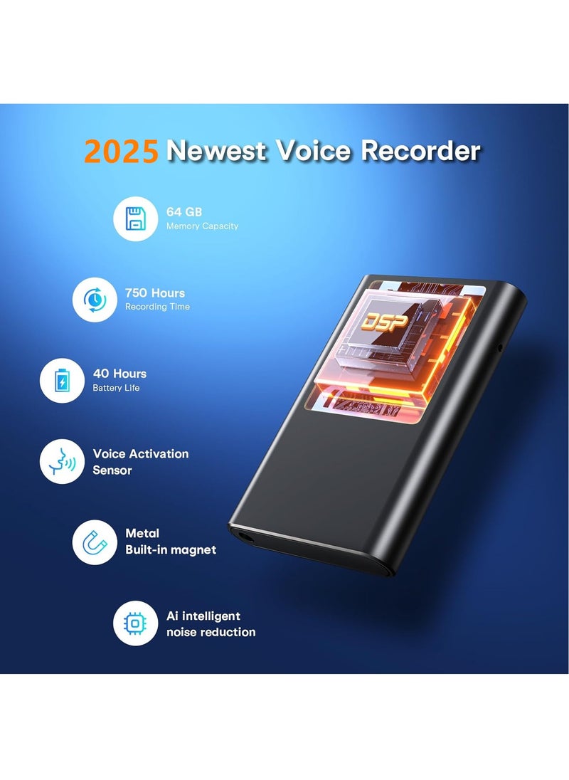 ZESTECH 3072Kbps Voice Activated Recorder - 750 Hour Storage Voice Recorder with AI Noise Cancellation, Recording Device for Lectures, Meetings, Intervie, 64GB Digital Voice Recorders with Playback  - Image 2