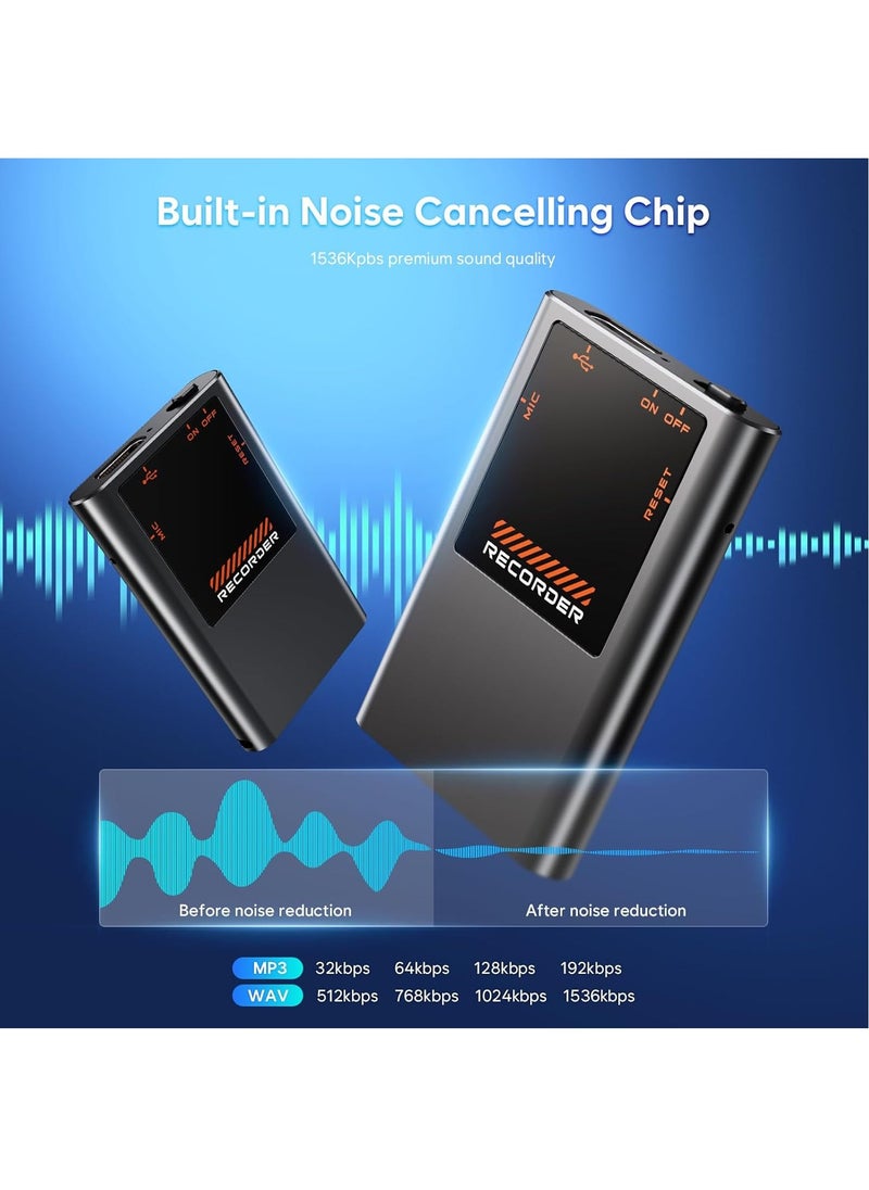 ZESTECH 3072Kbps Voice Activated Recorder - 750 Hour Storage Voice Recorder with AI Noise Cancellation, Recording Device for Lectures, Meetings, Intervie, 64GB Digital Voice Recorders with Playback  - Image 3