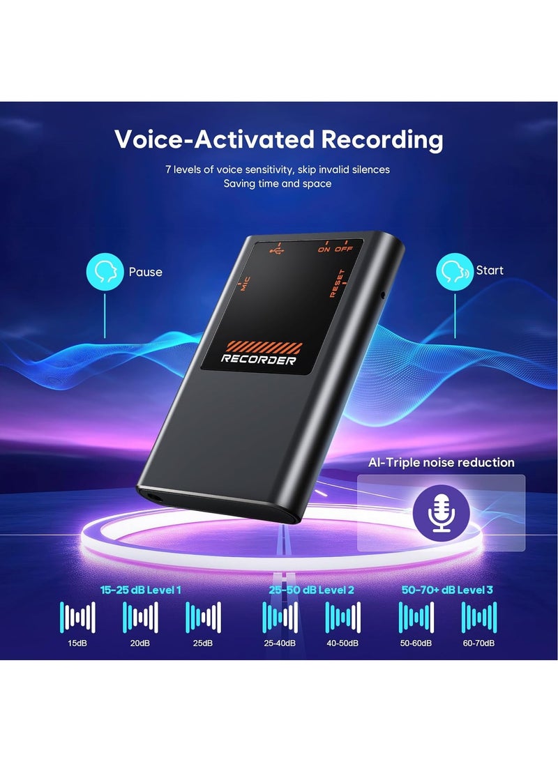 ZESTECH 3072Kbps Voice Activated Recorder - 750 Hour Storage Voice Recorder with AI Noise Cancellation, Recording Device for Lectures, Meetings, Intervie, 64GB Digital Voice Recorders with Playback  - Image 5