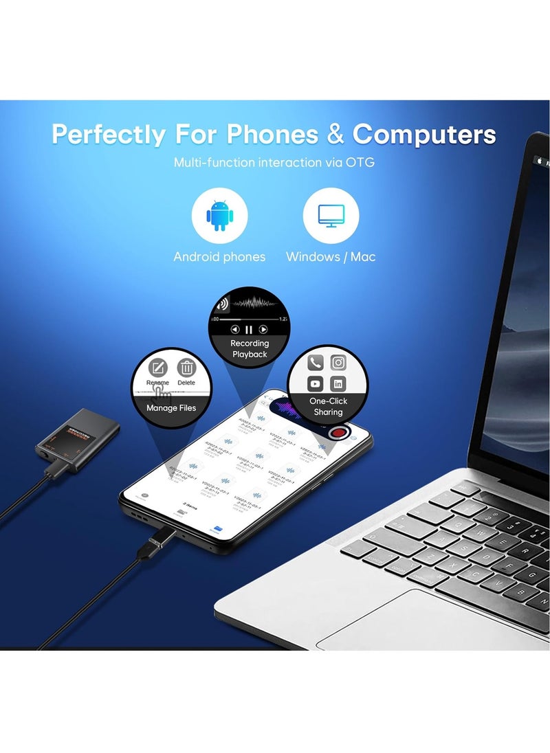 3072Kbps Voice Activated Recorder - 750 Hour Storage Voice Recorder with AI Noise Cancellation, Recording Device for Lectures, Meetings, Intervie, 64GB Digital Voice Recorders with Playback