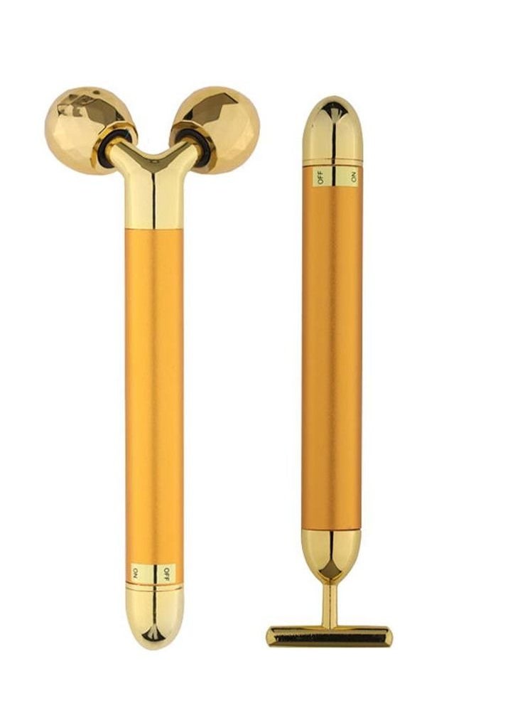 Generic - 2-IN-1 Electric Face Massager 24k Golden Facial Massager, 3D Roller and T Shape Facial Roller Massager Kit Arm Eye Nose Massager Skin Care Tools - Image 1