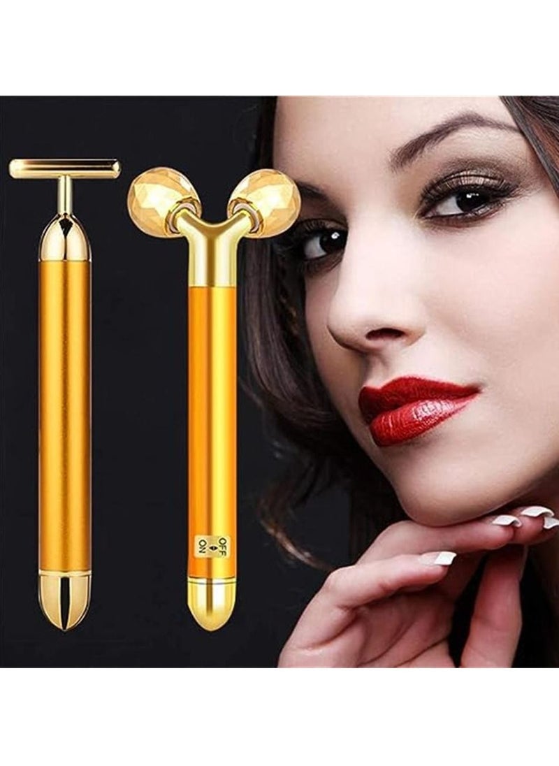 Generic - 2-IN-1 Electric Face Massager 24k Golden Facial Massager, 3D Roller and T Shape Facial Roller Massager Kit Arm Eye Nose Massager Skin Care Tools - Image 1