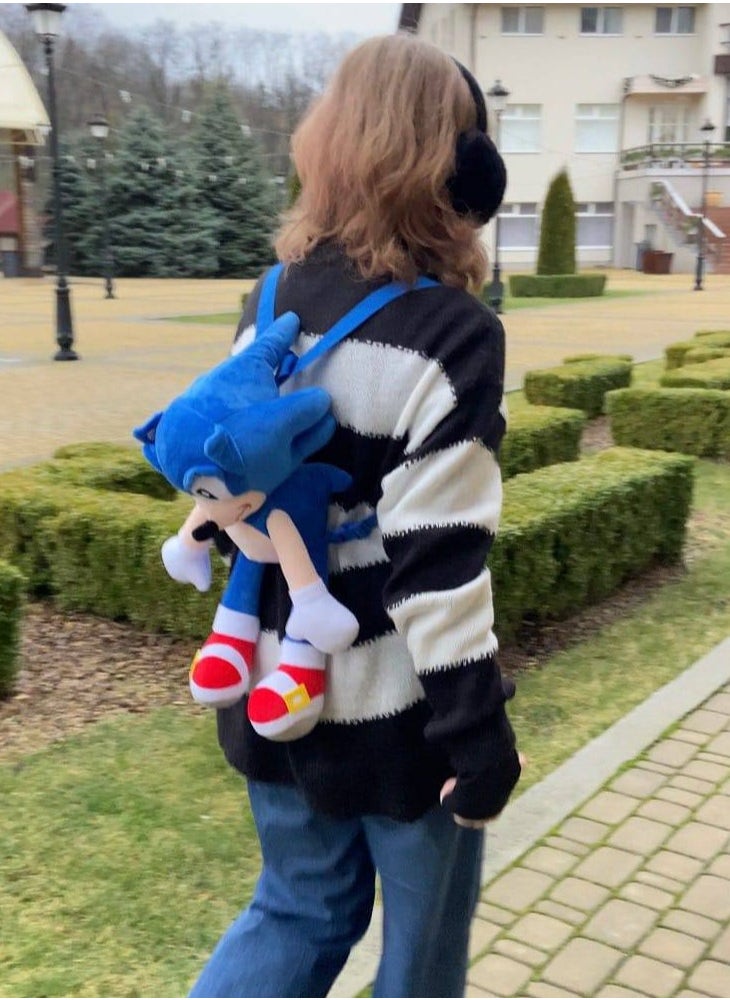 Generic - Sonic the Hedgehog Shadow Plush Children's Backpack, contains a zippered pocket in the back, Shadow Black (45 cm), multi-colored. - Image 1