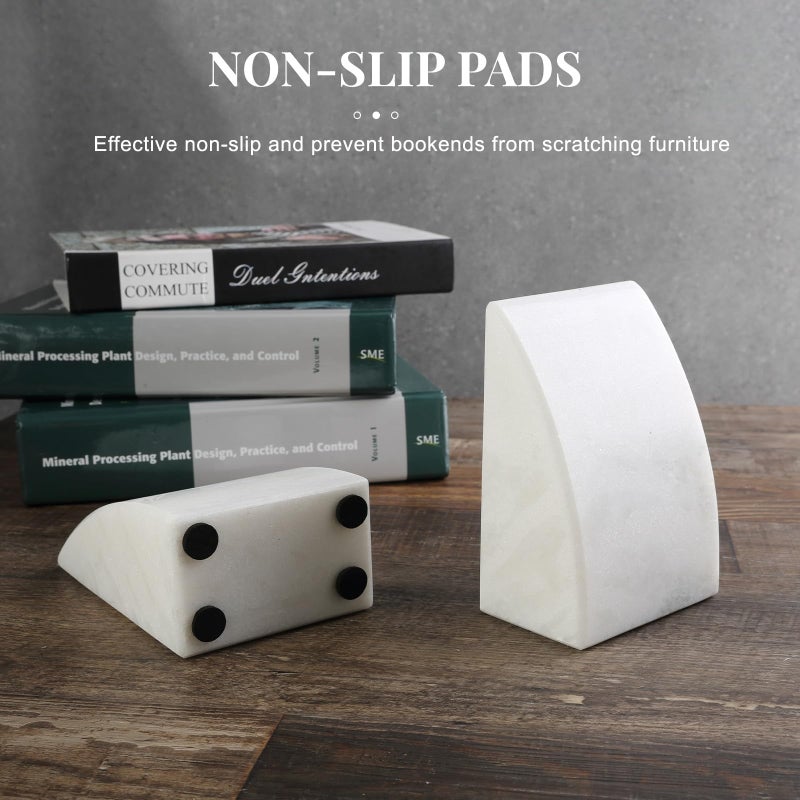 Koville Marble Bookends for Shelves, Large Bookends for Heavy Books, Natural Stone Book Stopper for Books CD Movies, Aesthetic Decorative Book Ends (White) - Image 3