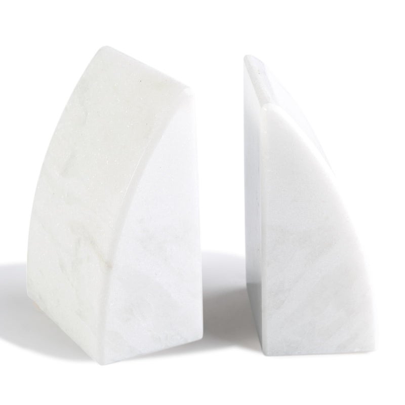 Koville Marble Bookends for Shelves, Large Bookends for Heavy Books, Natural Stone Book Stopper for Books CD Movies, Aesthetic Decorative Book Ends (White) - Image 1