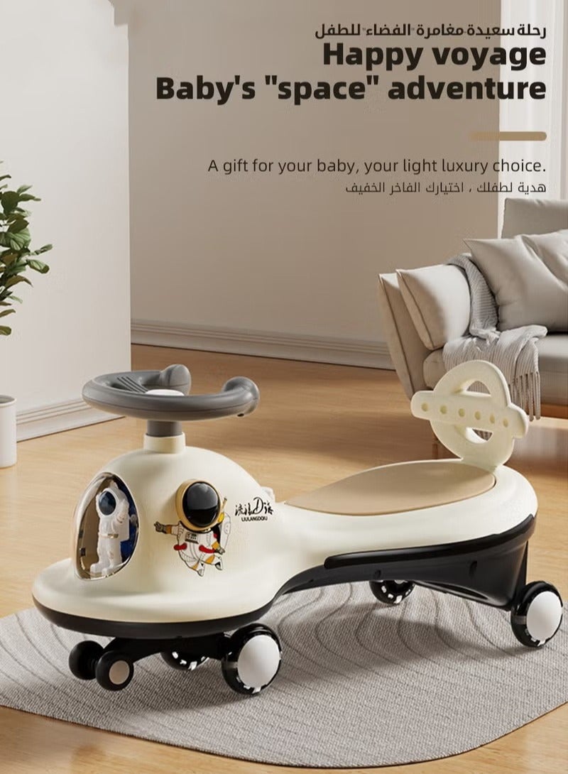 ميكسد دراجة ركوب للأطفال، دراجة ملتوية سحرية للأطفال من سن 1 إلى 6 سنوات، سيارة أرجوحة ممتدة للأطفال، لعبة ركوب للأطفال الصغار، دراجة ملتوية بعجلات صامتة، أضواء، موسيقى ومسند ظهر، مناسبة للركوب مع الوالدين - Image 2