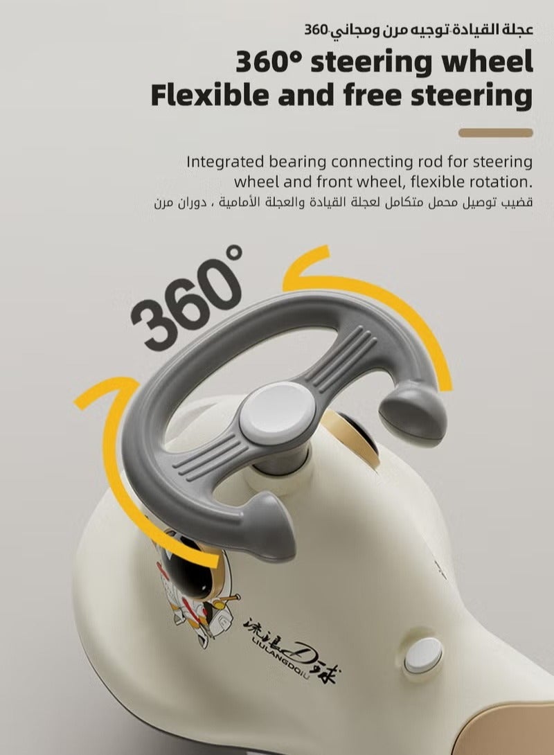 ميكسد دراجة ركوب للأطفال، دراجة ملتوية سحرية للأطفال من سن 1 إلى 6 سنوات، سيارة أرجوحة ممتدة للأطفال، لعبة ركوب للأطفال الصغار، دراجة ملتوية بعجلات صامتة، أضواء، موسيقى ومسند ظهر، مناسبة للركوب مع الوالدين - Image 4