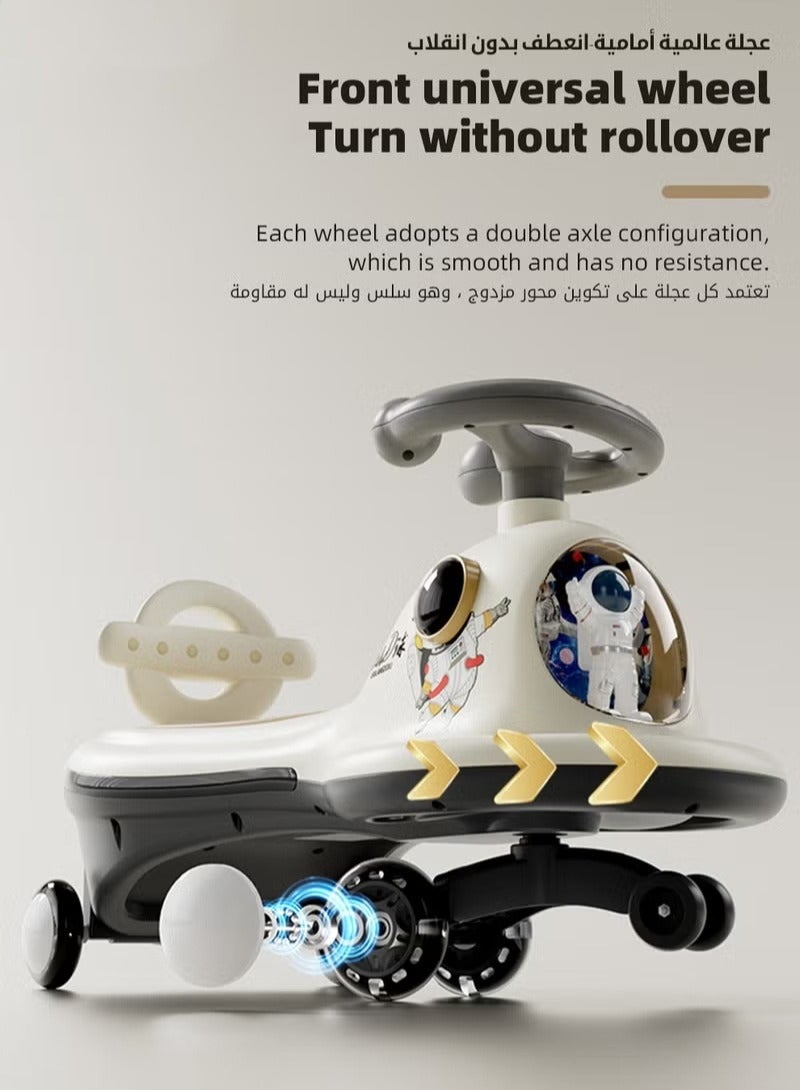 ميكسد دراجة ركوب للأطفال، دراجة ملتوية سحرية للأطفال من سن 1 إلى 6 سنوات، سيارة أرجوحة ممتدة للأطفال، لعبة ركوب للأطفال الصغار، دراجة ملتوية بعجلات صامتة، أضواء، موسيقى ومسند ظهر، مناسبة للركوب مع الوالدين - Image 3