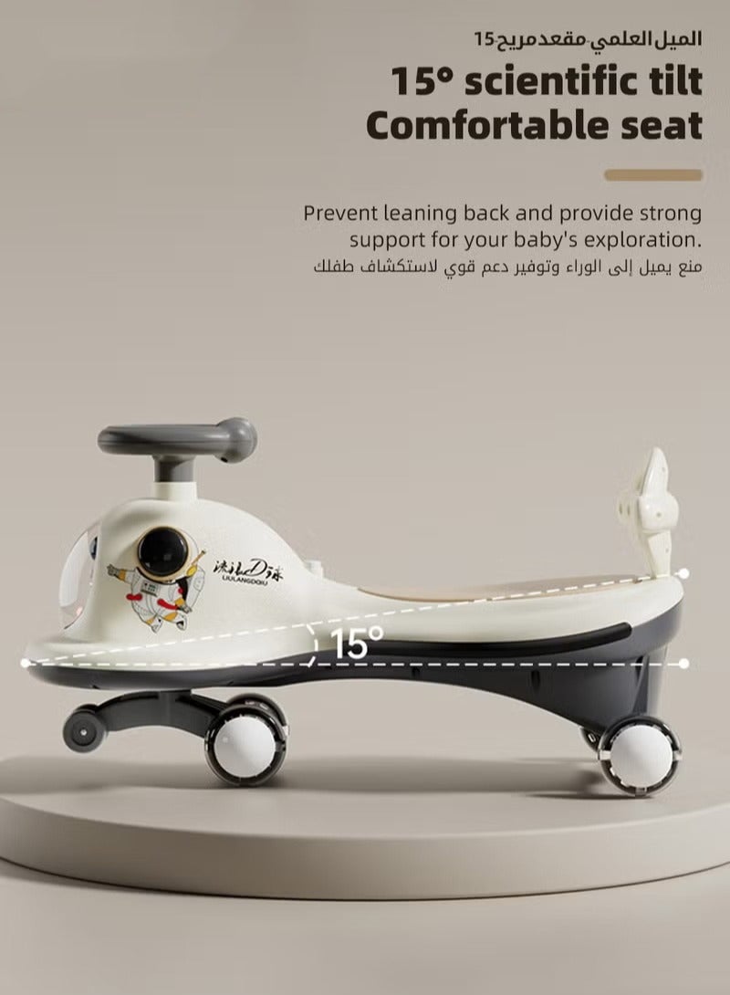 ميكسد دراجة ركوب للأطفال، دراجة ملتوية سحرية للأطفال من سن 1 إلى 6 سنوات، سيارة أرجوحة ممتدة للأطفال، لعبة ركوب للأطفال الصغار، دراجة ملتوية بعجلات صامتة، أضواء، موسيقى ومسند ظهر، مناسبة للركوب مع الوالدين - Image 5