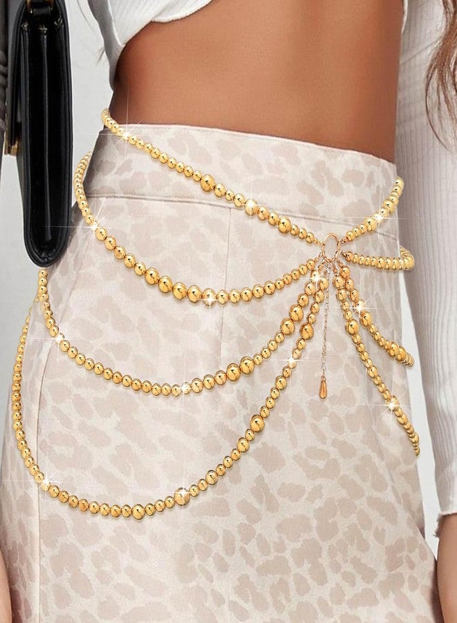 RECTYO GALLERY 1 Pcs Premium gold Boho Pearl Waist Chain Belt Layered Gold Belly Chains Adjustable Bikini Party Dress Chain Belts Body Jewelry Accessories for Women gold - Image 3