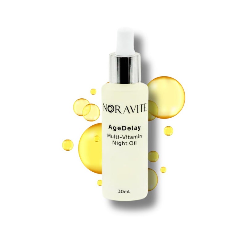 Noravite AgeDelay Multi-Vitamin Night Facial Oil - Intensive Skin Tightening Oil & Moisturizer - Nourishes Protects & Rejuvenates - Antioxidant Serum w/Vitamin E, Omega 3,6,9 & Seaweed - 30ml - Image 1