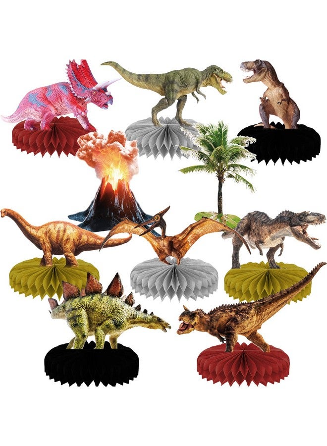 Tevxj 10 Pcs Dinosaur Centerpieces For Birthday Party 3D Dino Honeycomb Table Decorations Dinosaur Safari Jungle Animal Theme Baby Shower Table Paper Topper Stand Decor For Boys Girls Kids - Image 1