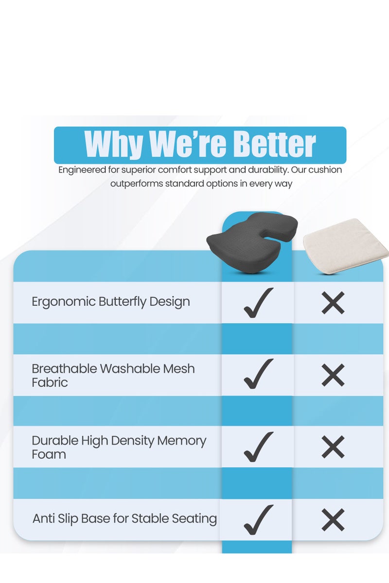 أيه بي جي وسادة مقعد السيارة من إسفنج الذاكرة - لتخفيف آلام عظم الذنب، وسادة مقعد القيادة للأشخاص القصيرين - المكتب، الكرسي المتحرك، كرسي الألعاب، السفر - غطاء غير قابل للانزلاق وقابل للغسل - Image 3