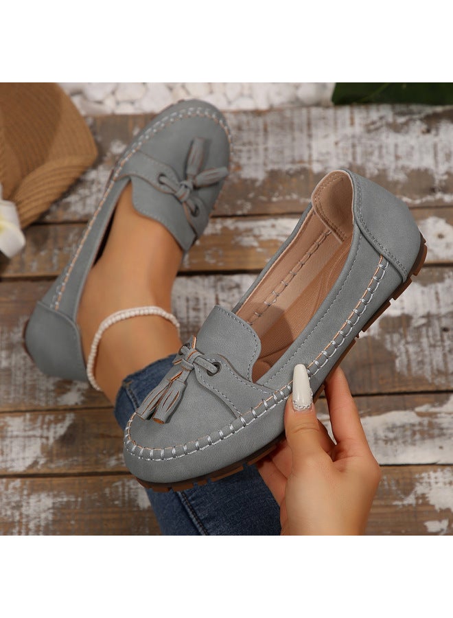 New Autum Low-cut Beanie Shoes For Women, Casual Leather Shoes, Tassel Soft Sole, Four-season Work Shoes