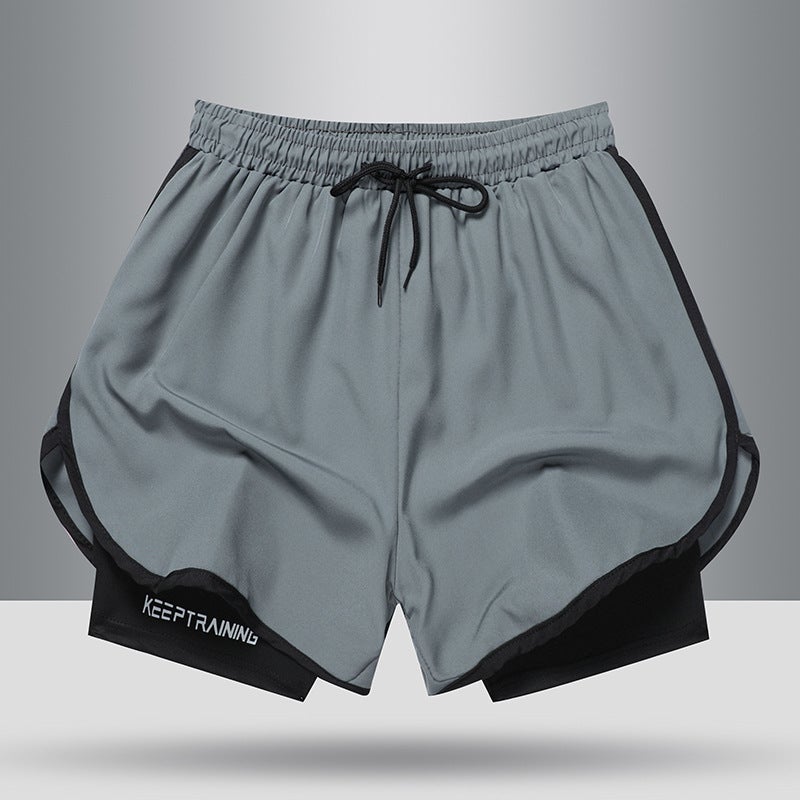 Sports shorts mens and womens running marathon track and field quick-drying lining training fitness basketball three-point beach pants New Gray