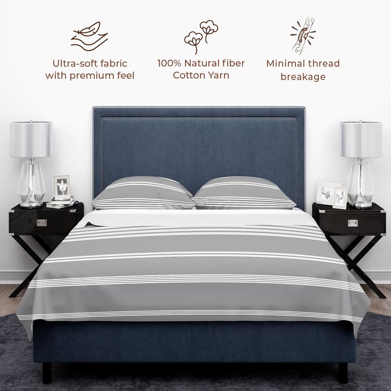 Rangoli 100% Cotton Single Bedsheet with 2 Pillow Covers - Black Grey - Image 4