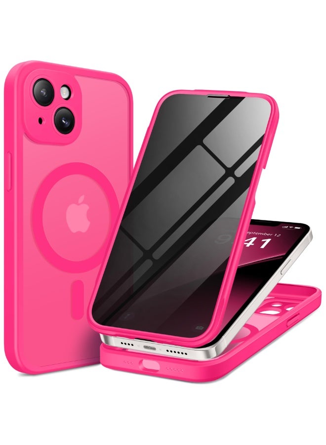 بيرفي جراب مغناطيسي لهاتف iPhone 14، متوافق مع MagSafe، واقي شاشة مدمج للخصوصية وحماية مطورة للكاميرا، جراب هاتف كامل الجسم مضاد للتجسس ومقاوم للصدمات مقاس 14 بوصة، 6.1 بوصة، وردي فاقع - Image 1