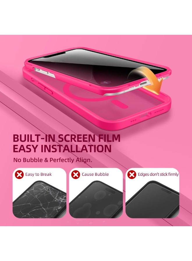 بيرفي جراب مغناطيسي لهاتف iPhone 14، متوافق مع MagSafe، واقي شاشة مدمج للخصوصية وحماية مطورة للكاميرا، جراب هاتف كامل الجسم مضاد للتجسس ومقاوم للصدمات مقاس 14 بوصة، 6.1 بوصة، وردي فاقع - Image 5